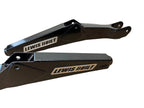 Set of black powder-coated Lewis Built Performance adjustable radius arms for Ford F-250, F-350, and F-450 Super Duty trucks on a white background.