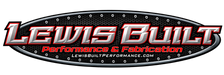 Lewis Built Performance logo with red accents on a honeycomb background.